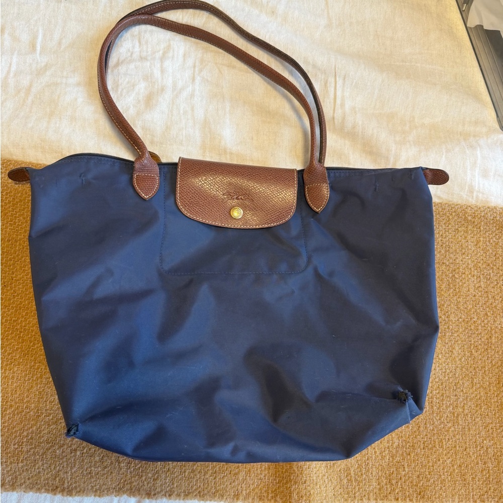 Longchamp Navy and Brown Tote Bag